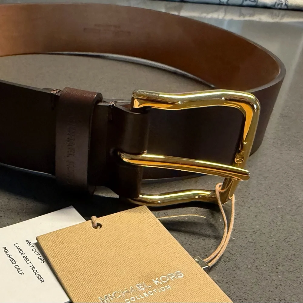 Michael Kors Collection Dark Brown‎ Leather Belt with Gold Buckle Small NEW